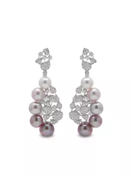 Серьги из 18-каратного белого золота с жемчугом и бриллиантами Ombr Yoko London, серебяный