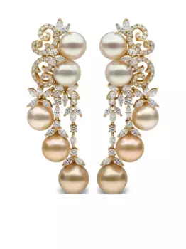 Серьги из 18-каратного желтого золота с южноморским жемчугом Ombr и бриллиантами Yoko London, золотой