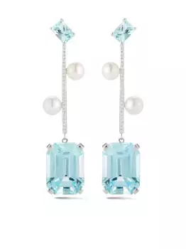 Серьги из белого золота с аквамарином, топазом и жемчугом Mateo, серебяный