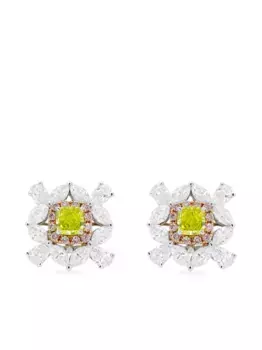 Серьги из белого золота с бриллиантами HYT Jewelry, зеленый