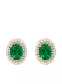 Серьги из белого золота с бриллиантами и изумрудами HYT Jewelry, серебяный