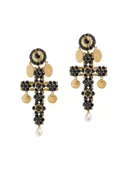 Серьги-клипсы из желтого золота с сапфиром и жемчугом DOLCE & GABBANA, золотой