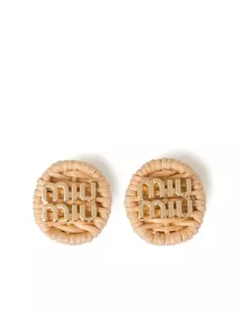 Серьги-клипсы с логотипом Miu Miu, нейтральный цвет