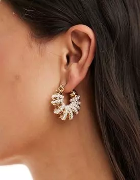 Серьги-кольца ASOS DESIGN диаметром 30 мм с оберткой из искусственного жемчуга золотистого цвета