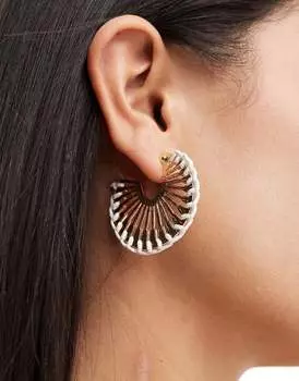 Серьги-кольца ASOS DESIGN с прострочкой по краям золотистого цвета