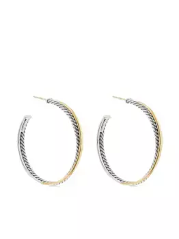 Серьги-кольца Crossover из желтого золота и серебра (44 мм) David Yurman, серебяный