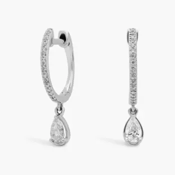 Серьги-кольца Huggie Hoop с бриллиантами в форме груши из 14-каратного белого золота (1/2 карата) Blue Nile