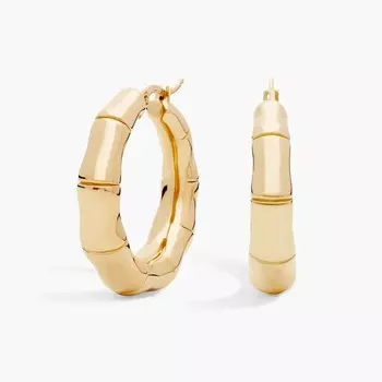 Серьги-кольца из бамбука из 14-каратного желтого золота Blue Nile