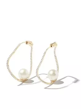 Серьги-кольца из желтого золота с бриллиантами и жемчугом Mateo, золотой