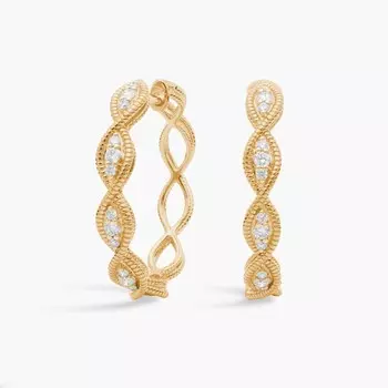 Серьги-кольца Milgrain Twist Diamond Hoop из 14-каратного желтого золота (1/4 карата, два в ряд) Blue Nile