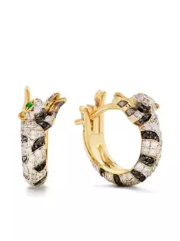 Серьги-кольца Mini Croles Felin из желтого золота с бриллиантами и цаворитами Yvonne Lon, золотой
