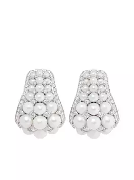 Серьги-кольца Pearl Rose Deco из белого золота с бриллиантами и жемчугом David Morris, серебяный