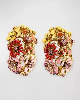 Серьги-кольца с эмалевым цветком Oscar de la Renta, цвет Multi