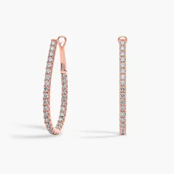 Серьги-кольца с бриллиантами овальной формы из розового золота 14 карат (2 карата, два) Blue Nile