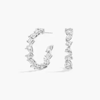 Серьги-кольца с бриллиантами разной формы из 14-каратного белого золота (2 карата) Blue Nile