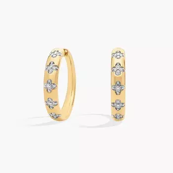 Серьги-кольца с бриллиантами в форме цветка из желтого золота 14 карат (1/5 карата) Blue Nile