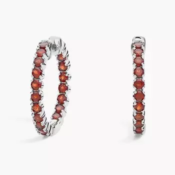 Серьги-кольца с гранатом из стерлингового серебра (2,5 мм) Blue Nile