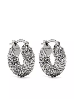 Серьги-кольца с кристаллами Jil Sander, серебряный