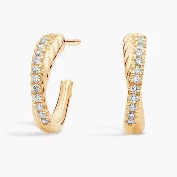 Серьги-кольца с перекрещивающимися бриллиантами из желтого золота 14 карат Blue Nile