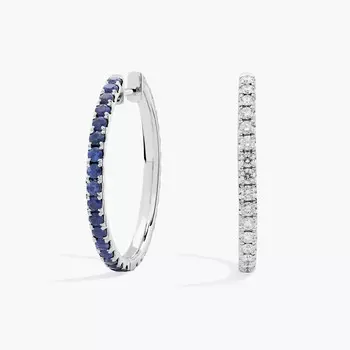 Серьги-кольца с полукруглыми сапфирами и бриллиантами из 14-каратного белого золота Blue Nile