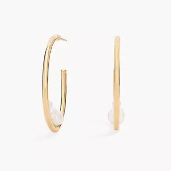 Серьги-кольца с пресноводным культивированным плавающим жемчугом из 14-каратного желтого золота (3-7 мм) Blue Nile