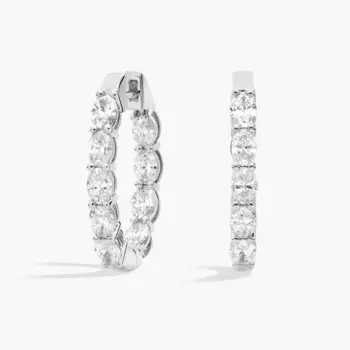 Серьги-кольца с выращенными в лаборатории бриллиантами овальной огранки изнутри из белого золота 14 карат (2 карата, двойной - FG / VS2-SI1) Blue Nile