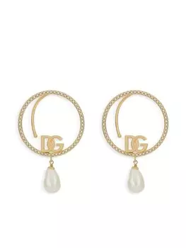 Серьги-кольца с жемчугом и логотипом DG Dolce & Gabbana, золотой