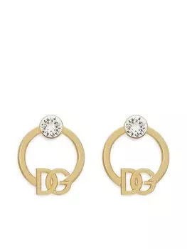 Серьги-кольца со стразами и логотипом DG Dolce & Gabbana, золотой