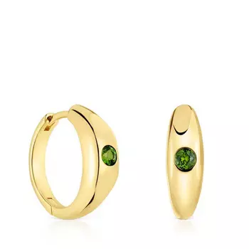 Серьги-кольца Tous Basic Short Colors, серебро с 18-каратным золотым покрытием/хромдиопсид