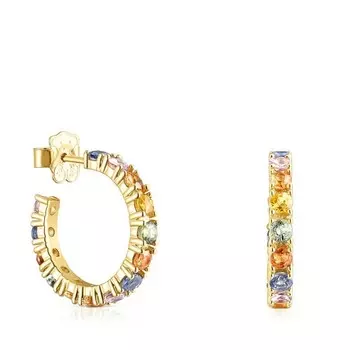 Серьги-кольца Tous Glaring, серебро позолоченное/сапфиры разноцветные