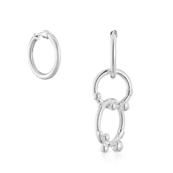Серьги-кольца Tous Hold Short/long With Rings And Details, серебро