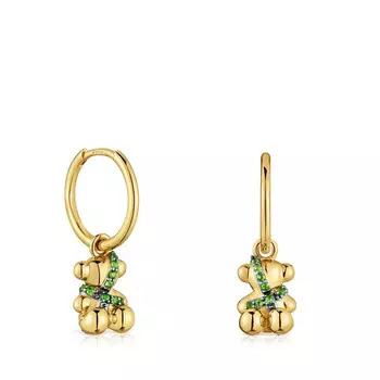 Серьги-кольца Tous Lligat Short Bear, серебро с 18-каратным золотым покрытием/хромдиопсид