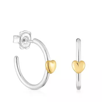 Серьги-кольца Tous My Other Half Two-tone Heart, 19 мм, серебро/серебро с 18-каратным золотым покрытием