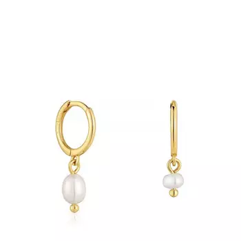 Серьги-кольца Tous Sugar Party Short, 8 мм, серебро с 18-каратным золотым покрытием/жемчуг