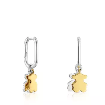 Серьги-кольца Tous Sweet Dolls Two-tone Small With Bear Motif, 14 мм, серебро/серебро с 18-каратным золотым покрытием