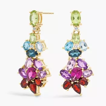 Серьги-люстры с разноцветными драгоценными камнями из желтого золота 14 карат Blue Nile
