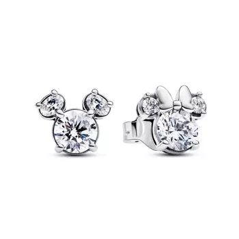Серьги Pandora Disney Mickey Mouse & Minnie Mouse Sparkling Stud Earrings, стерлинговое серебро