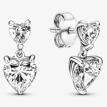 Серьги Pandora Double Heart Sparkling, серебро