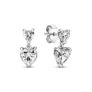 Серьги Pandora Double Heart Sparkling Stud Earrings, стерлинговое серебро