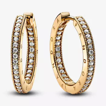 Серьги Pandora Signature Logo & Pav, золото