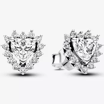 Серьги Pandora Sparkling Heart Halo, серебро
