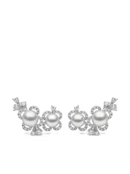 Серьги Petal Akoya из 18-каратного белого золота с жемчугом и бриллиантами Yoko London, серебяный