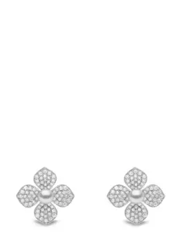 Серьги Petal из белого золота с жемчугом и бриллиантами Yoko London, серебяный