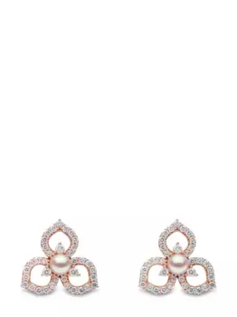 Серьги Petal из розового золота с жемчугом и бриллиантами Yoko London, розовый