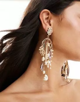 Серьги-подвески ASOS DESIGN с многониточным искусственным жемчугом и золотистыми бусинами