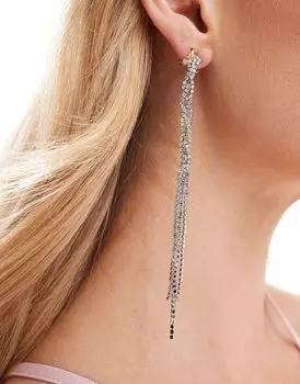 Серьги-подвески ASOS DESIGN с простой косой и кристаллами серебристого цвета