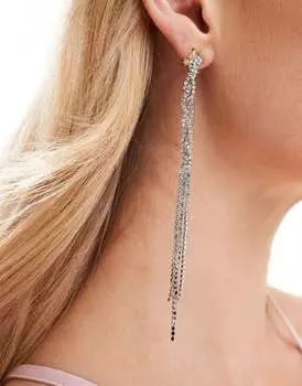 Серьги-подвески ASOS DESIGN с простой косой и кристаллами серебристого цвета