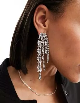 Серьги-подвески ASOS DESIGN серебристого цвета с каплевидными кристаллами