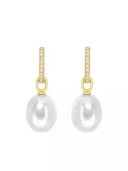 Серьги-подвески Classics из желтого золота с жемчугом и бриллиантами Kiki McDonough, белый
