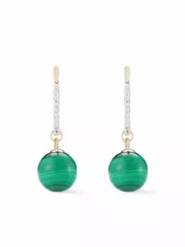 Серьги-подвески из желтого золота с бриллиантами и малахитом Mateo, золотой